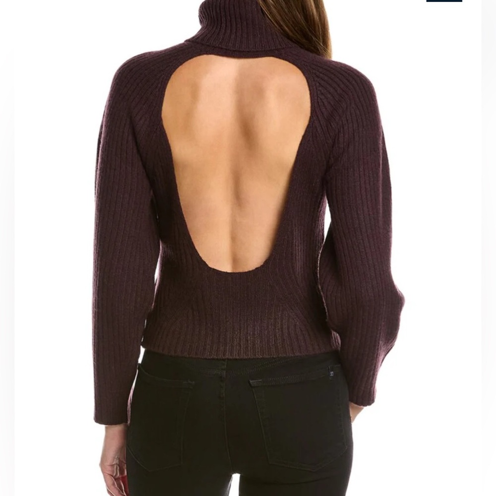 Vince Cashmere Burgundy Ribbed Turtleneck Open Back Sweater size large